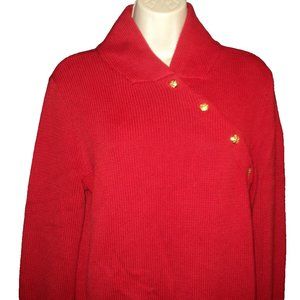 Lauren Ralph Lauren Women's Size L Pullover Sweater Red, Gold Buttons Mock Neck